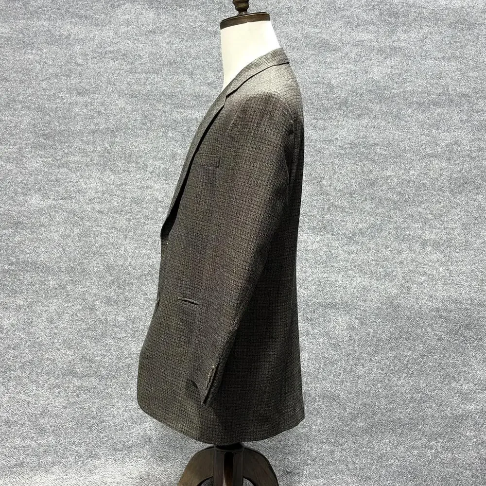 Hart Schaffner Marx Blazer Mens 41R Brown Gray Wool Made USA Check Sport Coat